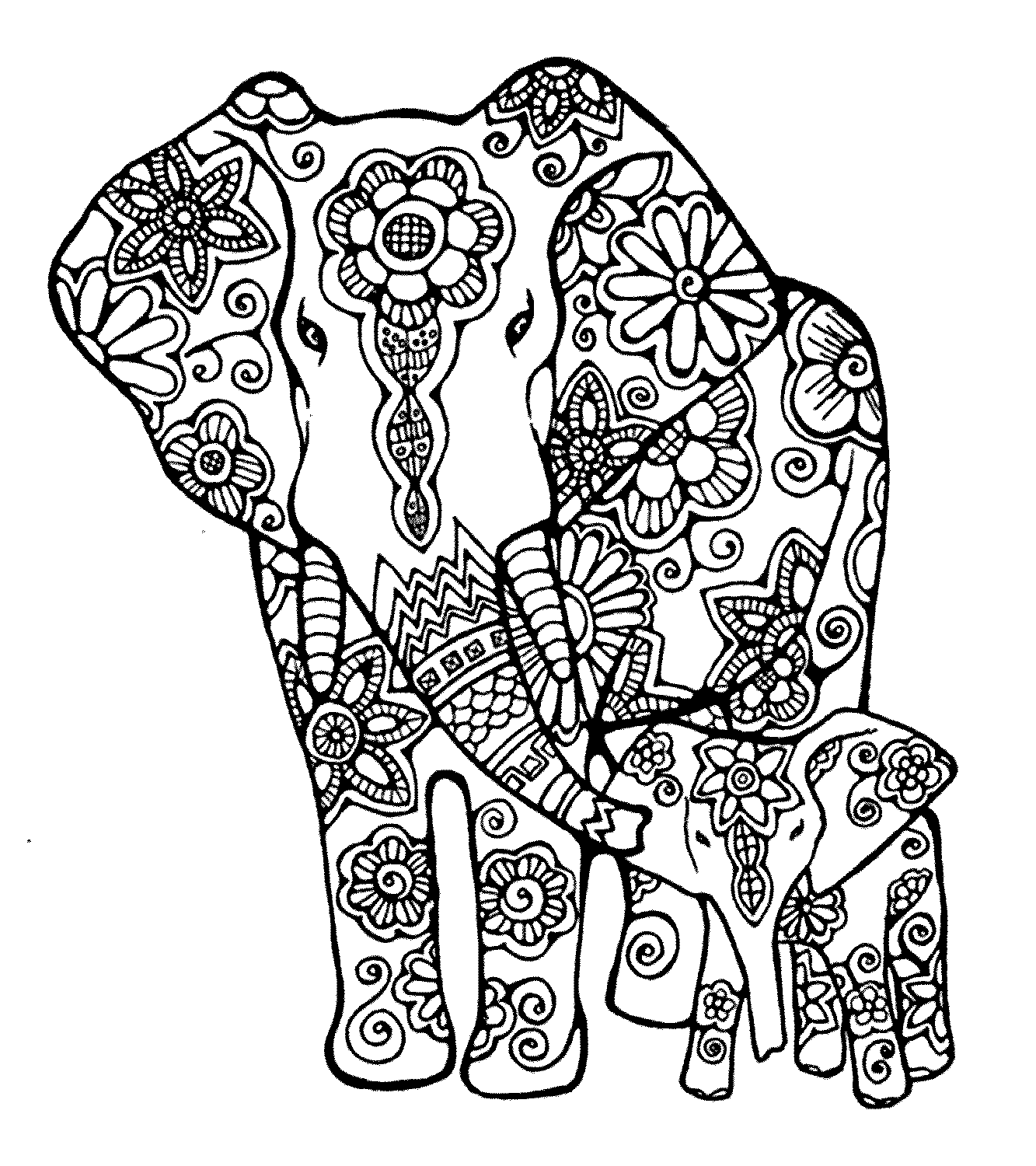 Gajah dalam Ornament, Gambar Mewarnai untuk Dewasa - murid 17