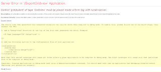 Control 'grdstudent' of type 'GridView' must be placed inside a form tag with runat=server