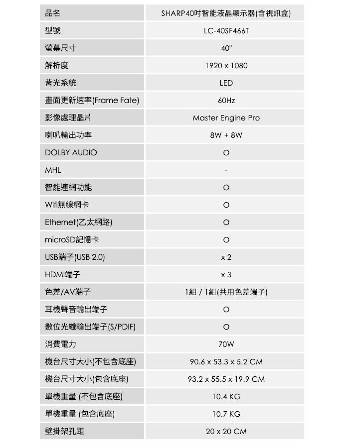 SHARP夏普液晶電視