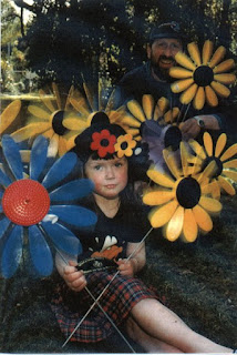 Jeff And daughter Verity with Happy Daisies on front lawn