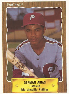 German Arias 1990 Martinsville Phillies card