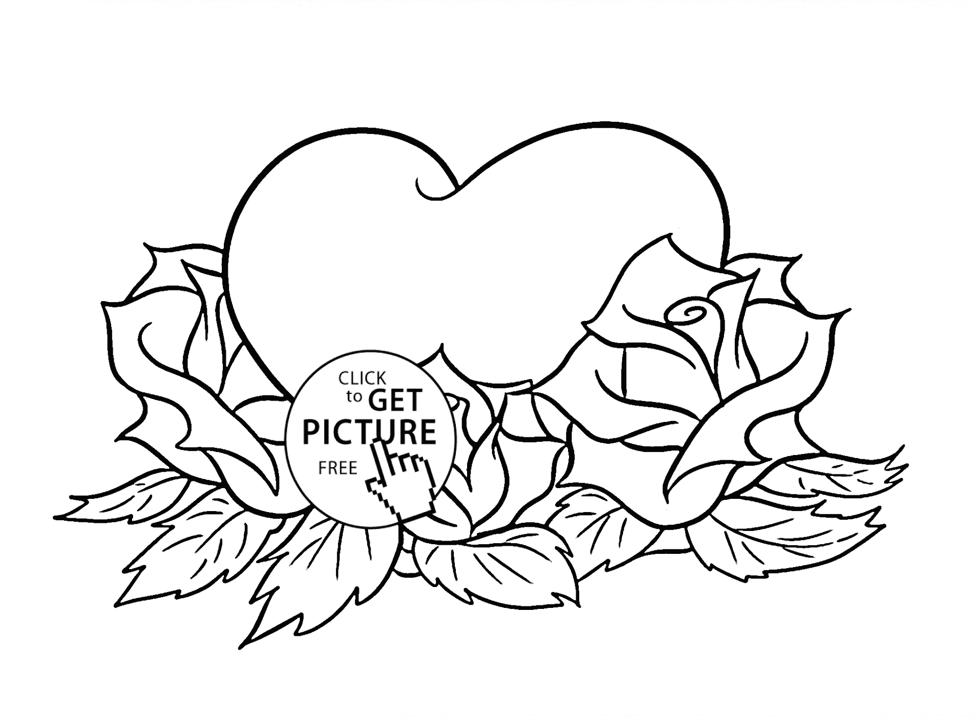 Beautiful Roses And Heart Coloring Page For Kids Flower Coloring Pages Printables Free