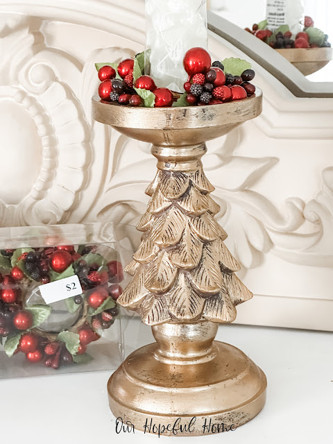 Dollar Tree gold Christmas tree candle holder