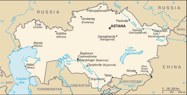 Map of Kazakhstan, CIA Factbook