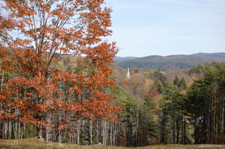 Foliage and steeple in Norwich Vermont -- photo by Gabriel L. Daniels