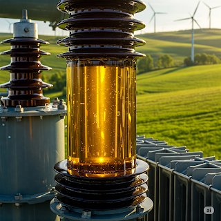 Power transformer filled with vegetable-oil dielectric fluid.