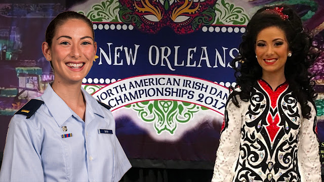 Air Force 2nd Lt. Natalie King at the 2017 National Championships in New Orleans, LA. [Photo credit: (left photo) Tom Balfour, USU, (right photo) courtesy of 2nd Lt. Natalie King]