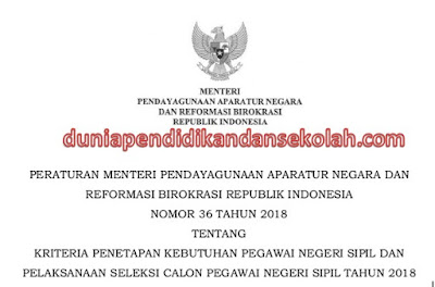 Download Salinan Permenpan-Rb Nomor 36 Tahun 2018 Tentang Kriteria Seleksi/ Penerimaan Pns Tahun 2018