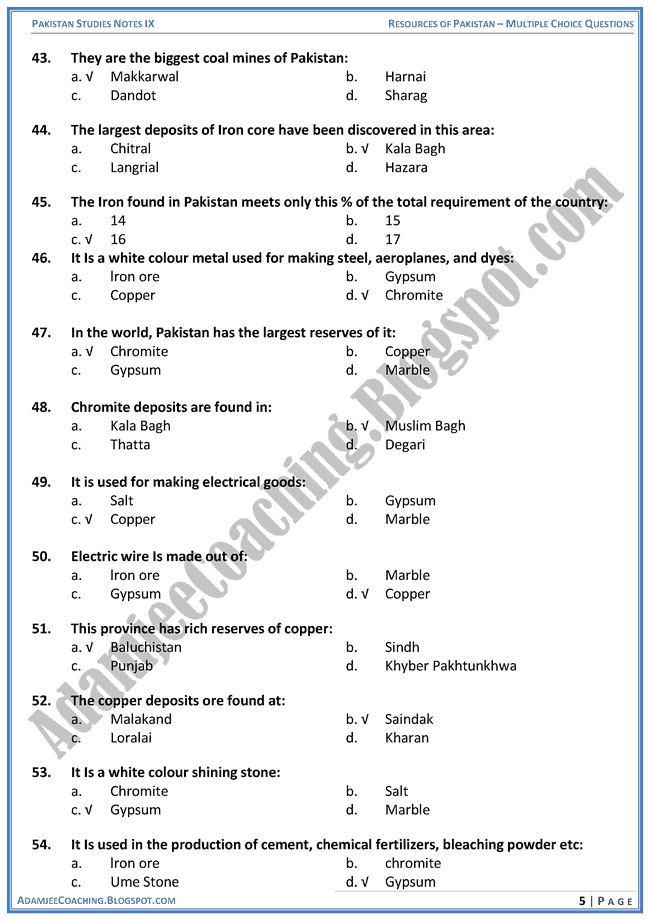 resources-of-pakistan-mcqs-pakistan-studies-ix