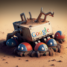 crawler bots carrying google on top of them in the dessert