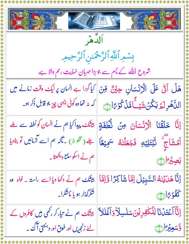 Surah Ad-Dahr / Al Insan with Urdu Translation