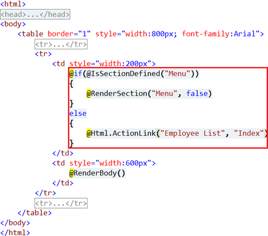 Rendering sections in layout file