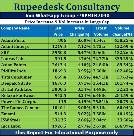 Price Increase & Vol Increase In Large Cap