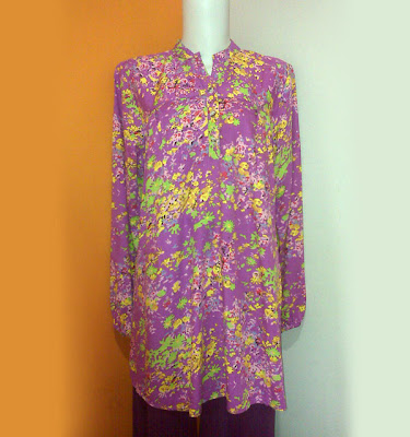 Blus Motif Katun Panjang Shafira Ungu