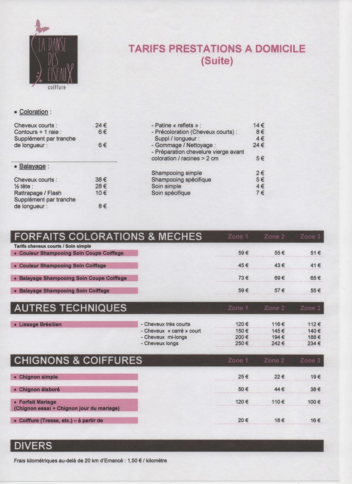 Tarifs et forfaits coiffure à domicile Priscillia Coiffure à domicile - Tarifs Coiffure A Domicile