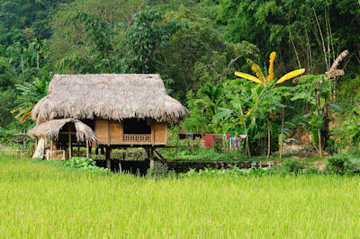 Aldea rural con casa de campo en Vietnam - Gente pobre