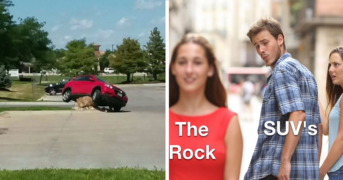 Someone Placed A Giant Stone To Prevent Drivers From Cutting The Corner, And The Results Were Hilarious