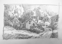 Sketchbook Study for Mountain Village painting by Roland Lee