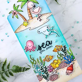 Sunny Studio Stamps: Tropical Scenes Sea You Soon Best Fishes Fluffy Cloud Border Dies Everyday Card by Ashley Ebben