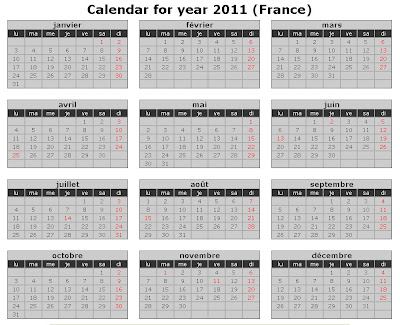 Calendar pentru anul 2011 cu lunile în limba franceză varianta 5