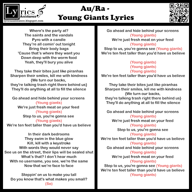 Au/Ra - Young Giants Lyrics | lyricsassistance.blogspot.com