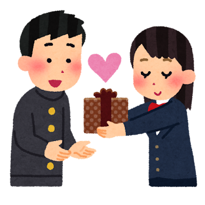 バレンタインにチョコを贈る女性のイラスト（学生）