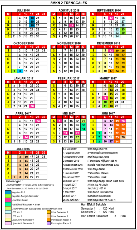 Kalender Pendidikan SMK Tahun Pelajaran 2016/ 2017 