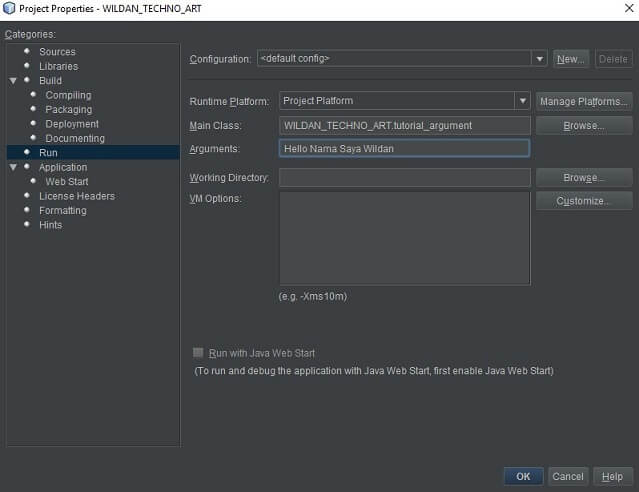 Mensetting Main Class dan Argument pada Project Properties