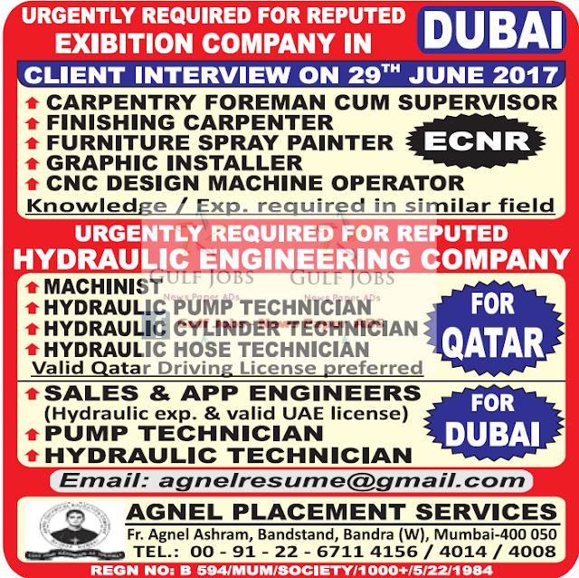 Dubai & Qatar reputed co Job Opportunities