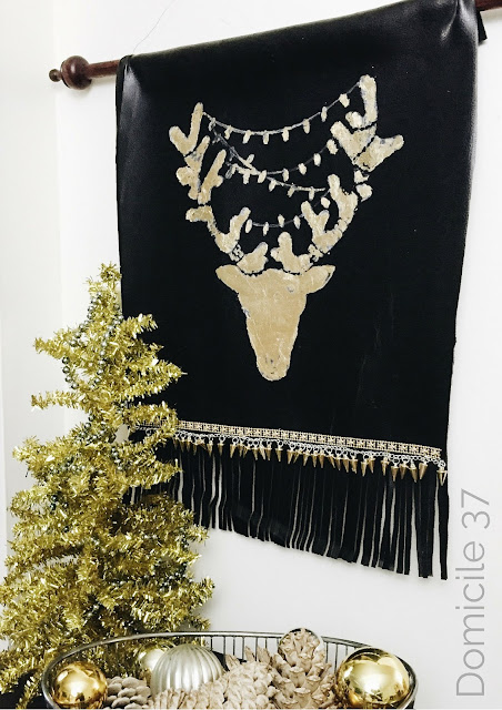 Gold Leaf, Fringe, and stud reindeer holiday decor