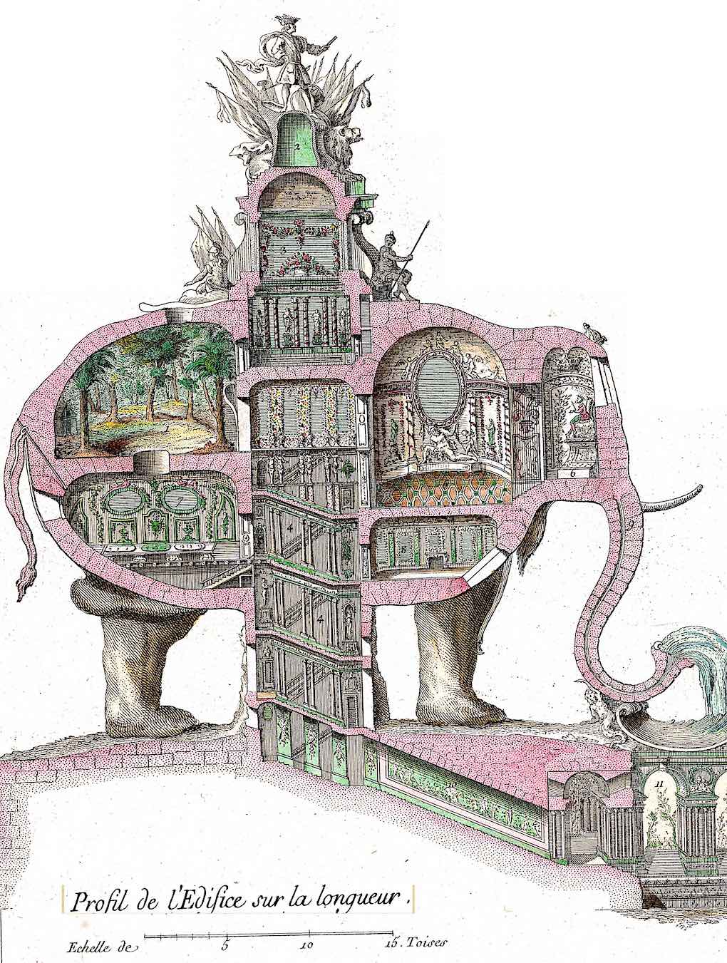 a 1700s proposed monument, a giant elephant