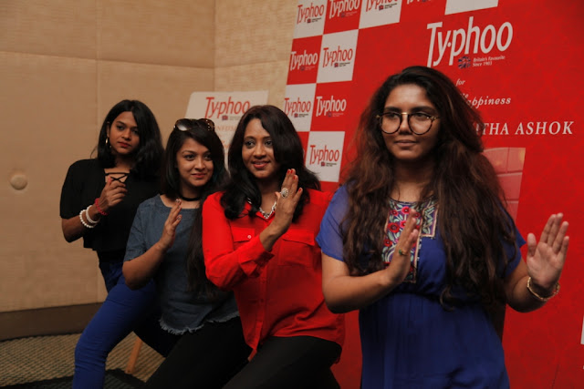 Wanitha Ashok with her friends doing a small exercise routine at the Typhoo Wellness session held in Bangalore