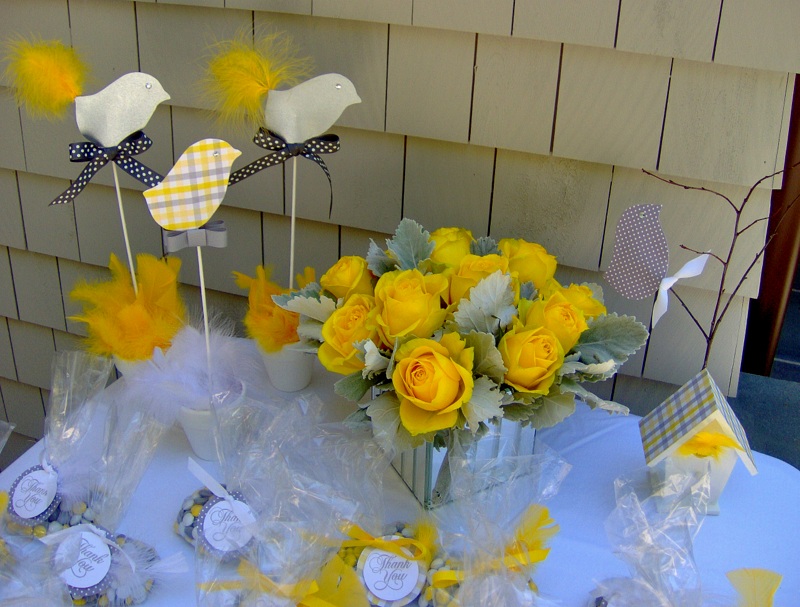 Yellow and Gray Baby Shower Favor/Cake Table