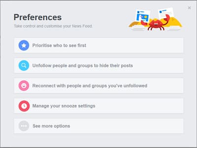 Newsfeed preferences option