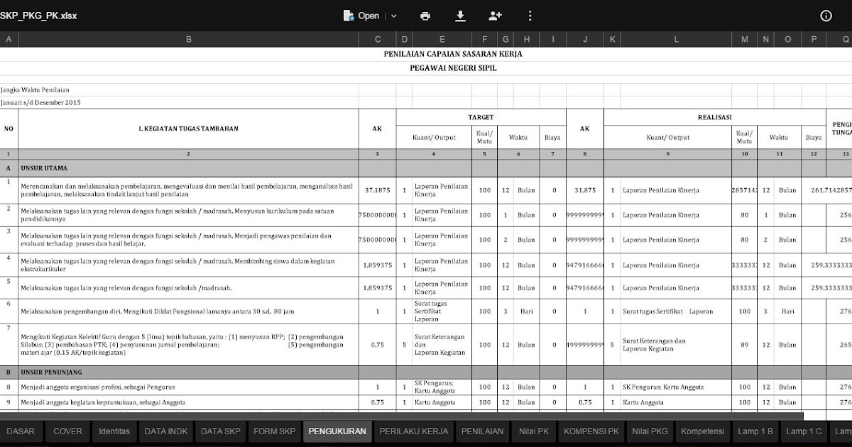 Format Aplikasi Pembuatan SKP dan PKG dalam 1 File Excel