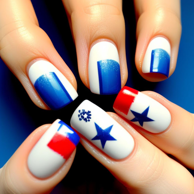 4th of July nail art design ideas, patriotic nails, independence day nail design, American flag nail art