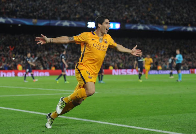Luis Suarez celebrating his goal against atletico madrid