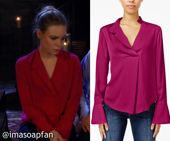 Nelle Hayes, Chloe Lanier, Pink Blouse with Bell Sleeves, Rachel Roy, GH, General Hospital