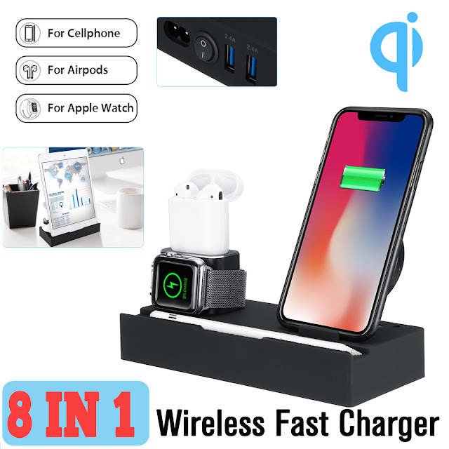 8 In 1 Qi Wireless Charger Fast Charging Phone Holder For iPhone Samsung Huawei iPad Apple Pencil Apple Watch Series Apple AirPods