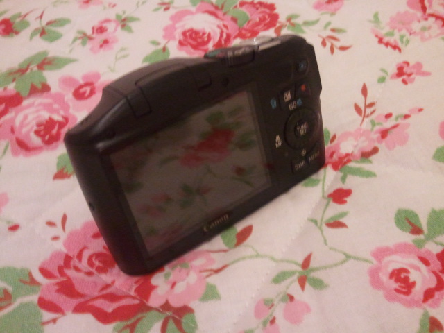 large digital screen and buttons on back of black digital camera