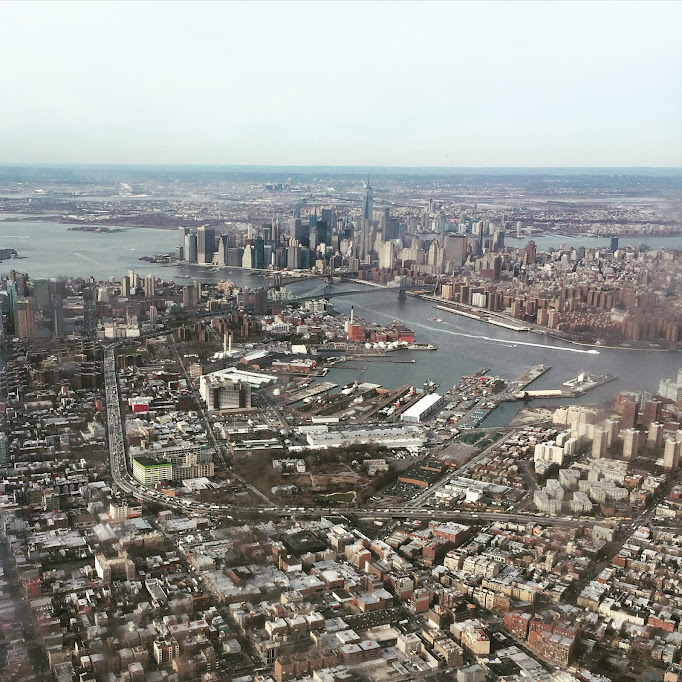 airplane view of NYC skyline