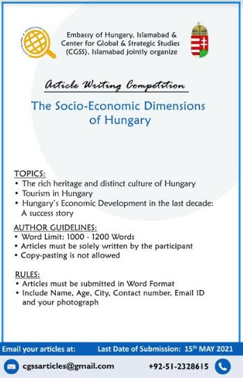 Embassy of Hungary in Islamabad, CGSS to jointly organize article writing competition