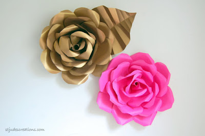 paper flower hot pink and gold 