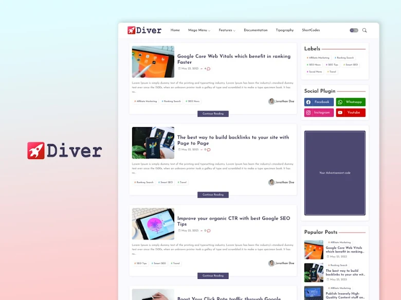 Diver Blogger template