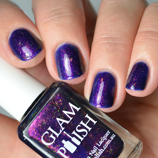 purple color shifting nail polish four finger swatch