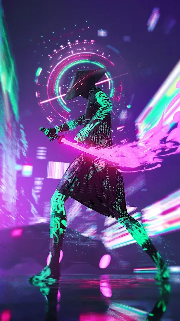 Cyberpunk Neon Sword Wallpaper 