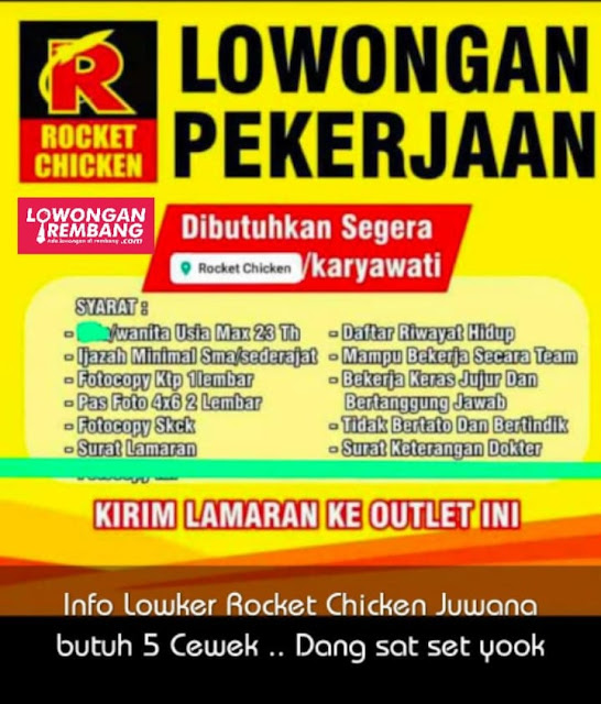 5 Lowongan Kerja Pegawai Restoran Rocket Chicken Juwana Pati