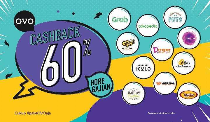 #OVO - #Promo Hore Gajian Cashback 60% di Merchant & Transport Online Favoritmu (s.d 05 Feb 2019)