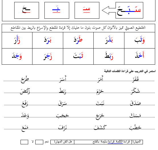 خطة علاجية لقراءة الكلمة قراءة سليمة