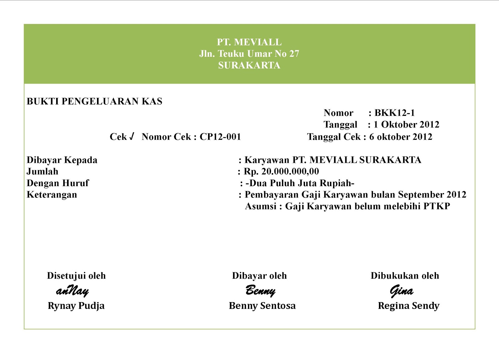 akuntansi puna 'na MEVI Contoh Soal Bukti Pengeluaran Kas